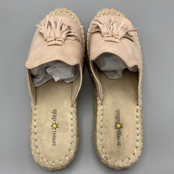 Seven Dials Sandals, Women's 8.5, Faux Suede Espadrille, Open Toe Tassled Pink - Picture 5 of 10